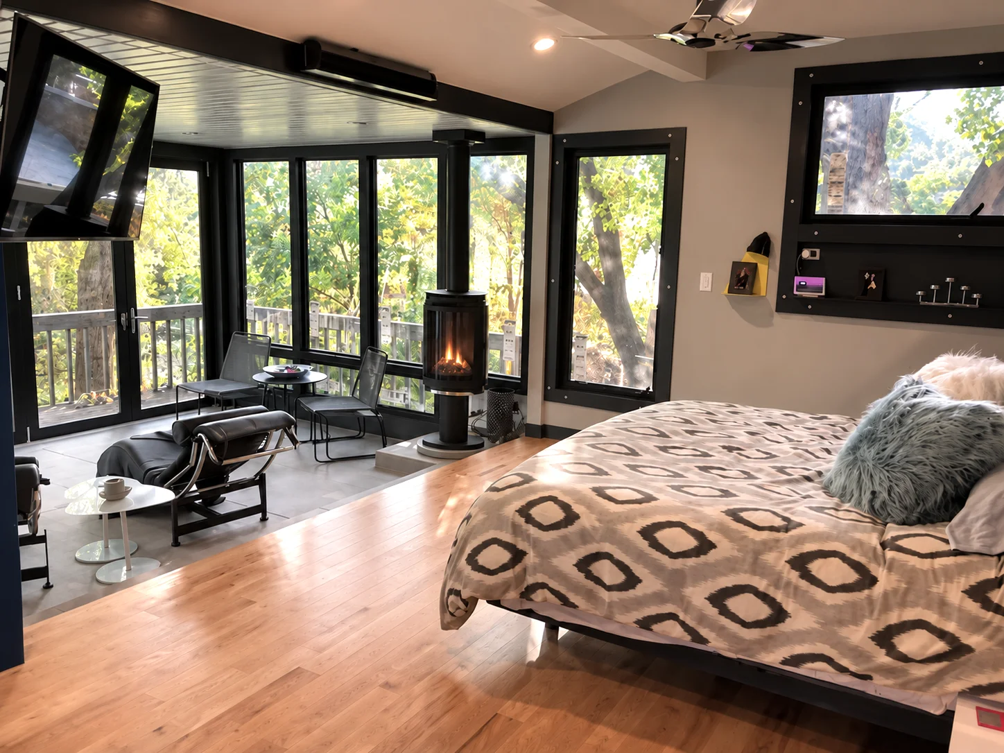 Guest bedroom with a fireplace
